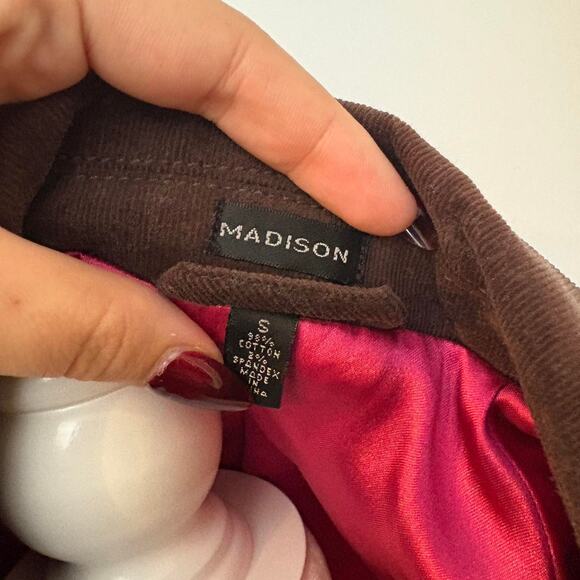 Y2K Preppy Brown Corduroy Cropped Blazer with Hot Pink Lining - Picture 4 of 4